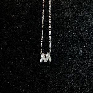 14k White Gold Diamond “M” Necklace